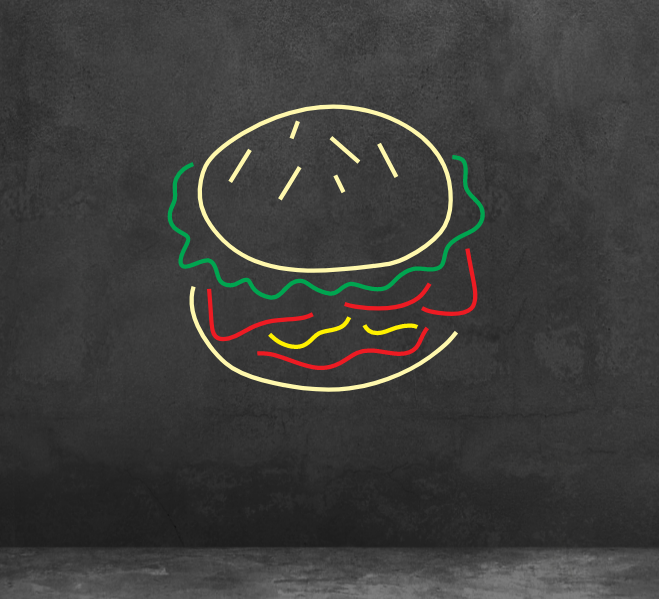 تابلو نئون همبرگر (Hamburger) کد 23 با آداپتور