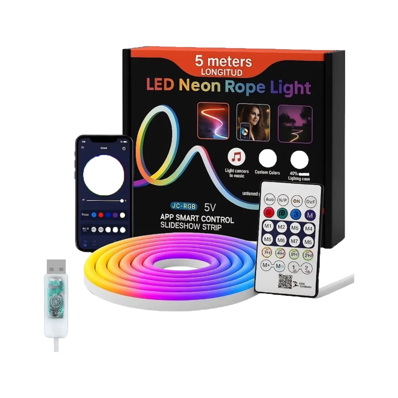 ریسه نئون RGB برنامه‌پذیر 5 متری رونده و حساس به صدا
