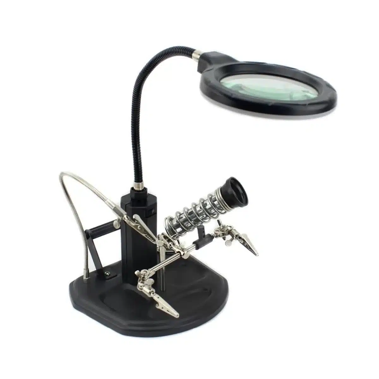 گیره مونتاژ حرفه ای سایز بزرگ با ذره بین و LED کد 802