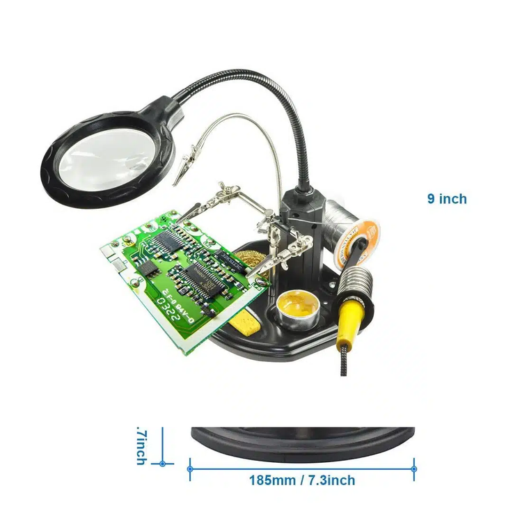 گیره مونتاژ حرفه ای سایز بزرگ با ذره بین و LED کد 802
